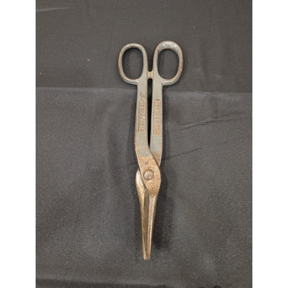 Vintage Solid Steel Drop Forged Tin Snips Metal Cutting Shears Grey Handle - Picture 4 of 5